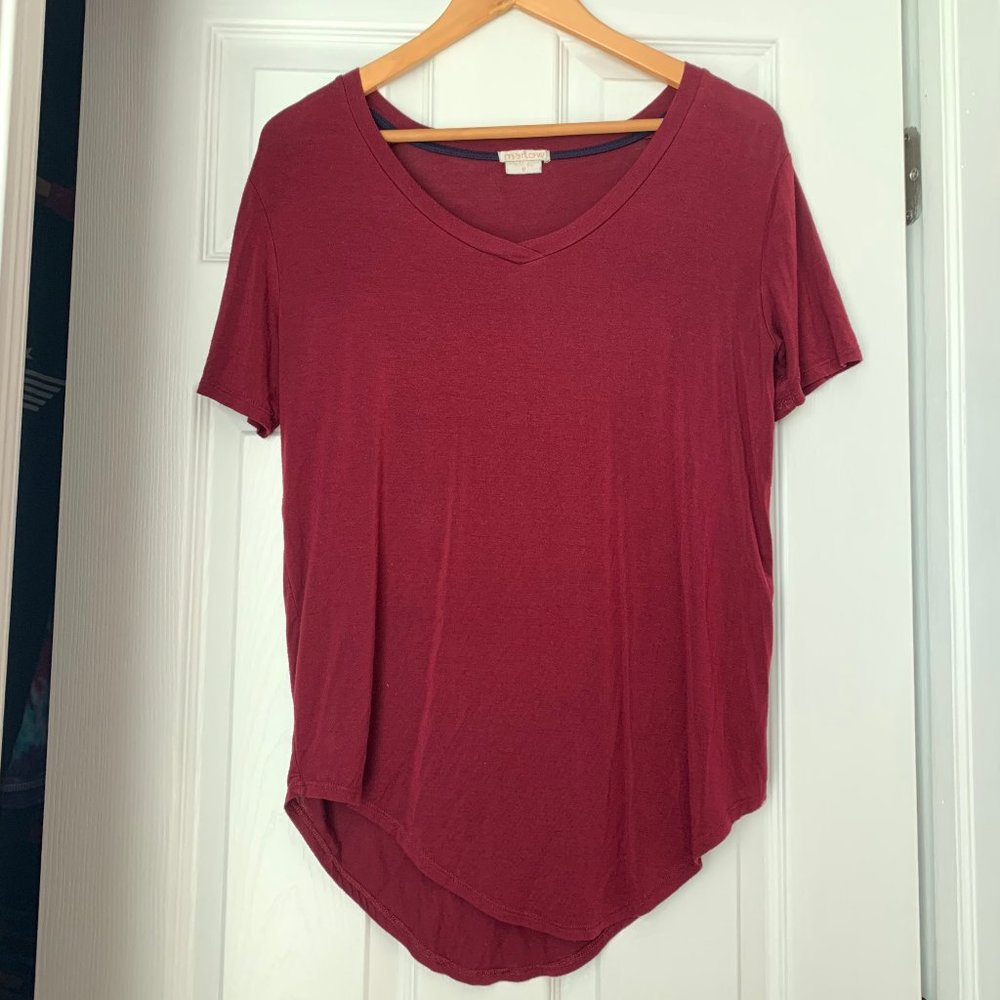 maroon v-neck top